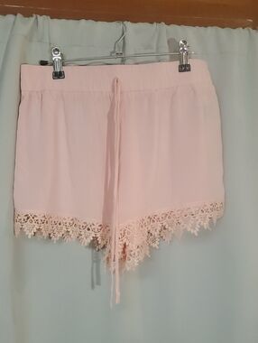 Ambiance Soft Pink Elastic-Waist Shorts with Lace Hem